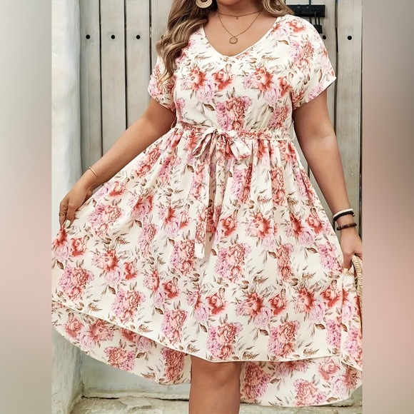 Dresses & Skirts - 4X Cottagecore Lightweight Floral Hi-Low Pink and White Dress